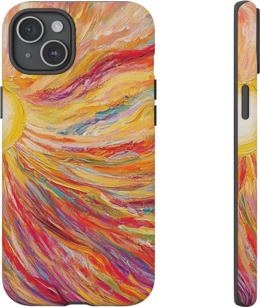 Abstraktes Sonnenstrahlen-Motiv mit kräftigen Pinselstrichen – Hülle Kompatibel mit iPhone 15 Plus