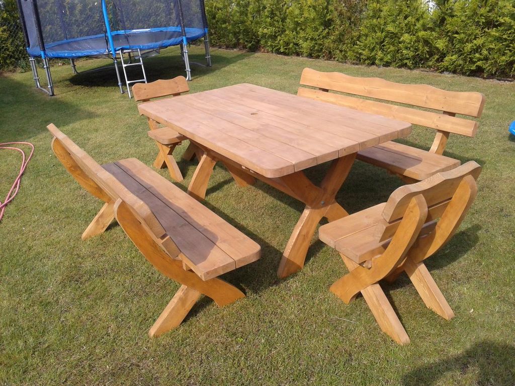 Gartenmöbel 1+2+2 DZ, Holzgartenmöbel, Tisch 180cm + 2 x Produktbild 