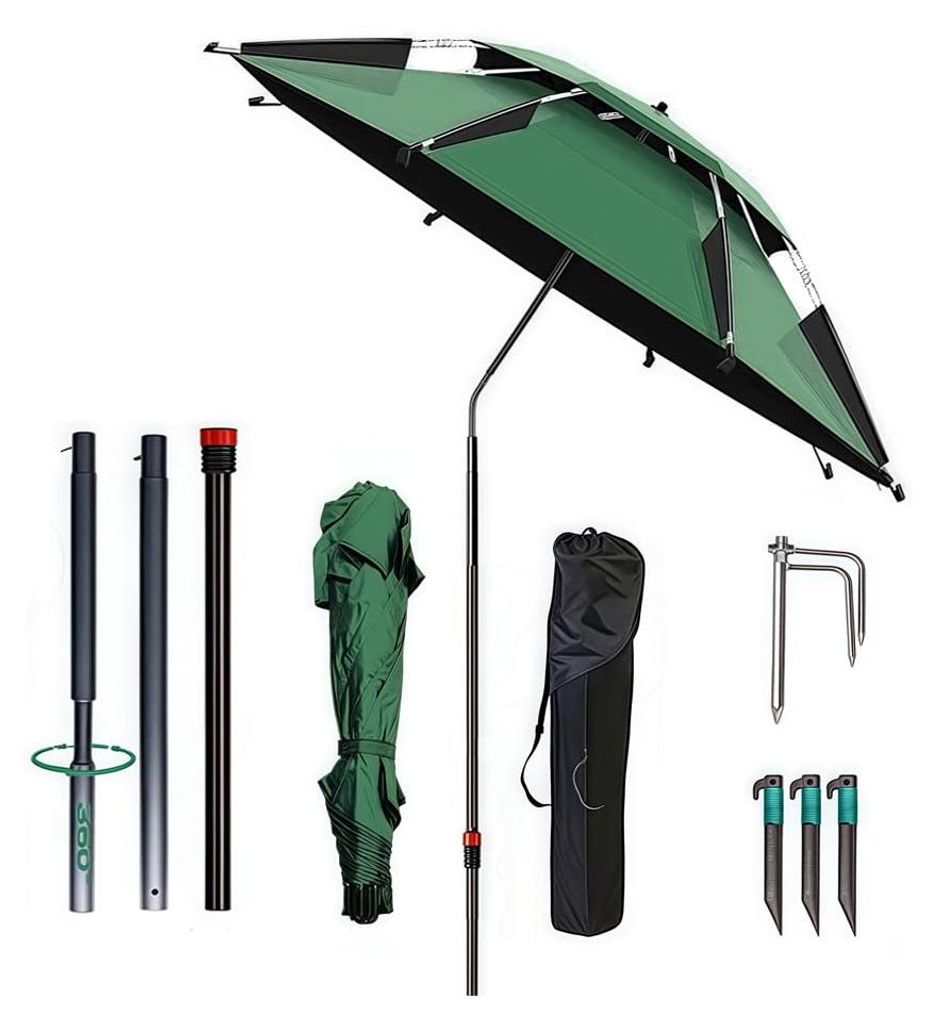 Sonnenschirm Ø 160 cm mit Bodenhülse, 360° drehbar, faltbar, mit Windschutz und Tragetasche, UV-50-Sonnenschutz mit Erdspieß, für Balkon, Gart...