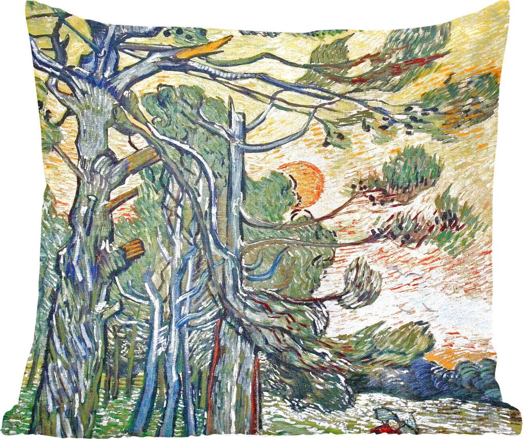 MuchoWow Zierkissen Sofakissen Wohnzimmer Dekokissen 60x60 cm Tannenbäume bei Sonnenuntergang - Vincent van Gogh - Sitzfläche - Foto Polster