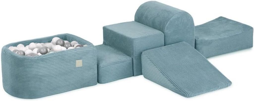 MISIOO Schaumstoff Bausteine Kinder - Premium 6 Elemente Spielsofa für Kinder - Indoor Spielplatz mit 100 - Bälle Ideal für Spielplatz - Blau
