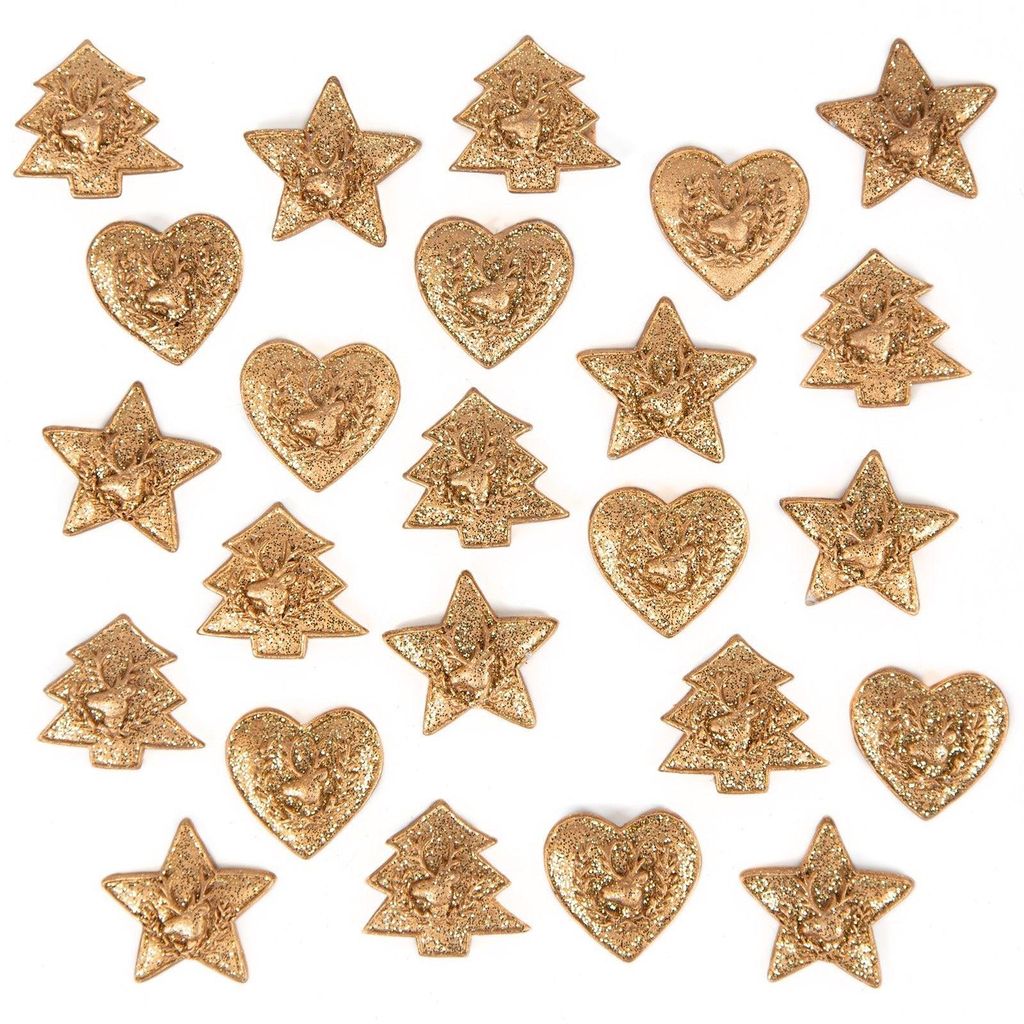 24 Weihnachten Streuteile Herz Stern Baum goldene Tischdekoration 3 cm