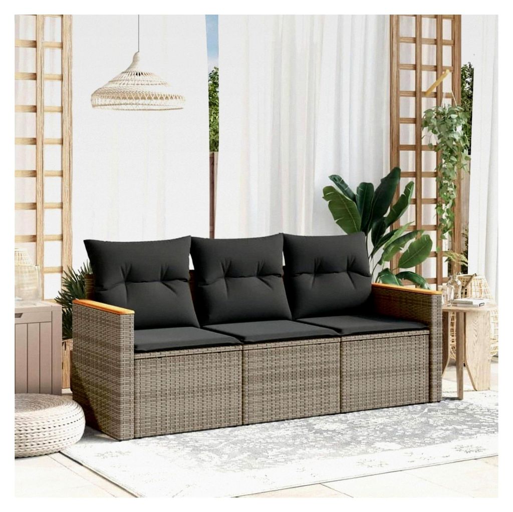 Balkonsofa mit Stauraum aus Rattan, 3-Sitzer Lounge Sofa für den Außenbereich