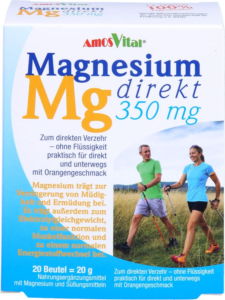 AmosVital Magnesium direkt 350 mg Granulat mit Orangengeschmack, 20 St. Beutel