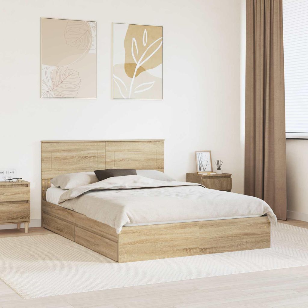 "Schlussverkauf" Doppelbett 2 PLACES - Aufbewahrungsbett Schlafzimmer - Sonoma-Eiche 150x200 cm Holzwerkstoff C4339
