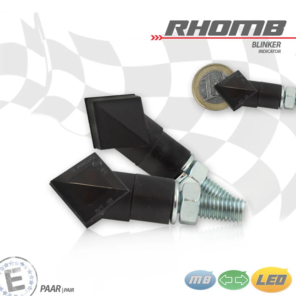 Clignotant LED Rhomb alu noir robuste et compact pour personnalisation