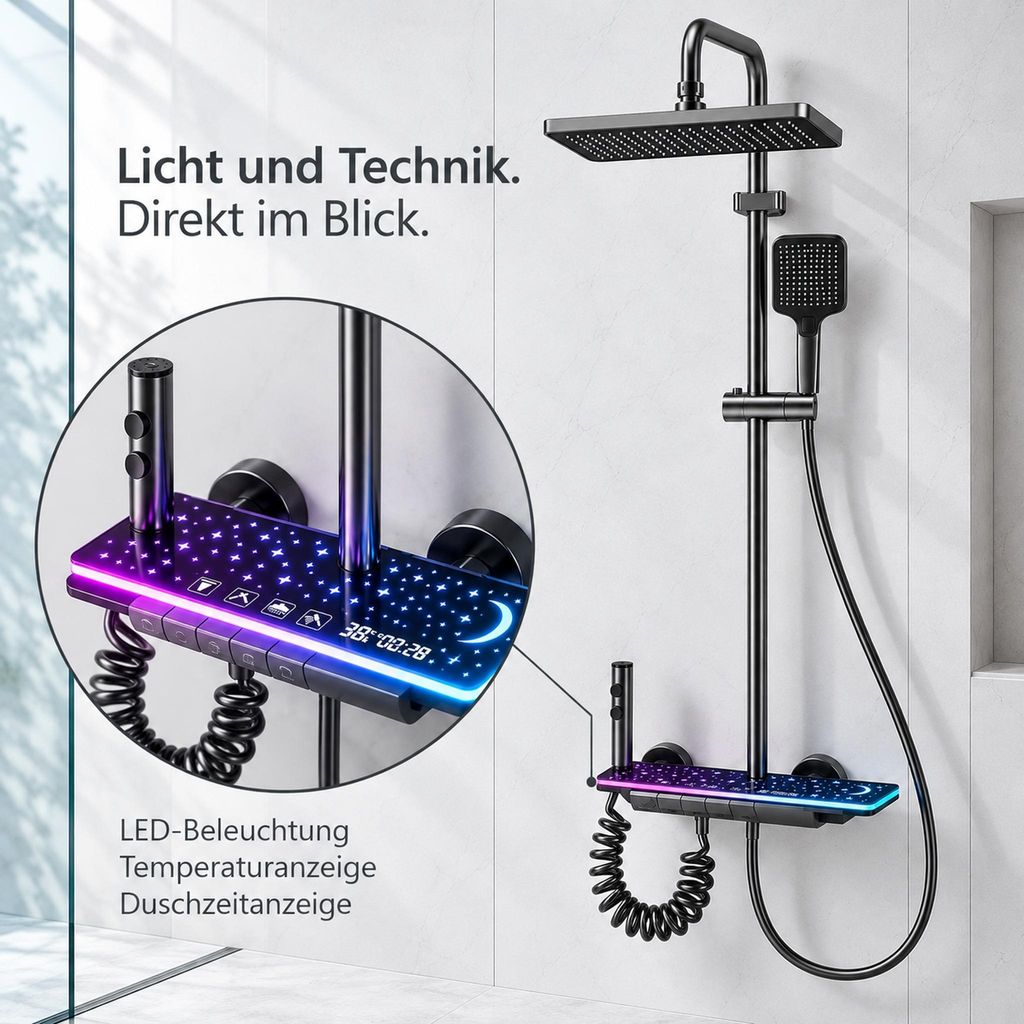 Duscharmatur mit LED-Display – Duschsystem mit Temperatur- Produktbild 