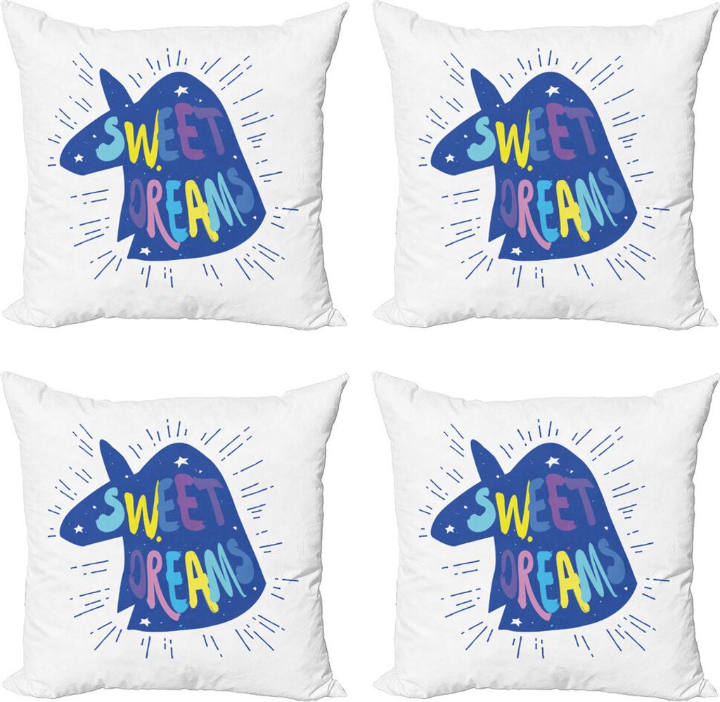 ABAKUHAUS Sprichwort Kissenbezug Set (4 Stück), Blaues Einhorn Kopf, Moderner Doppelseitiger Digitaldruck, 45 cm x 45 cm, Mehrfarbig