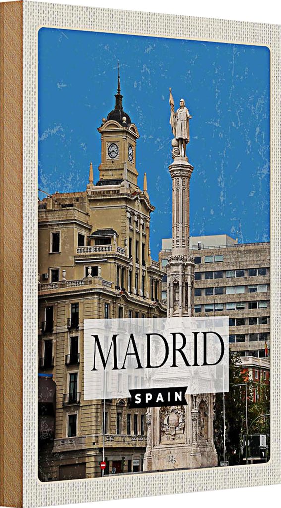 Holzschild Reise 20x30cm Madrid Spanien Panorama