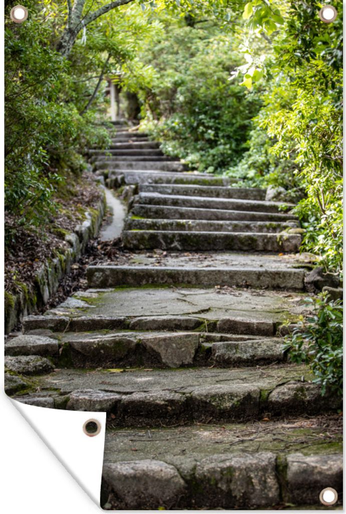 MuchoWow 80x120 cm Outdoor-Poster Gartendeko Sichtschutz Garten Poster für den Garten Treppe - Bäume - Japan
