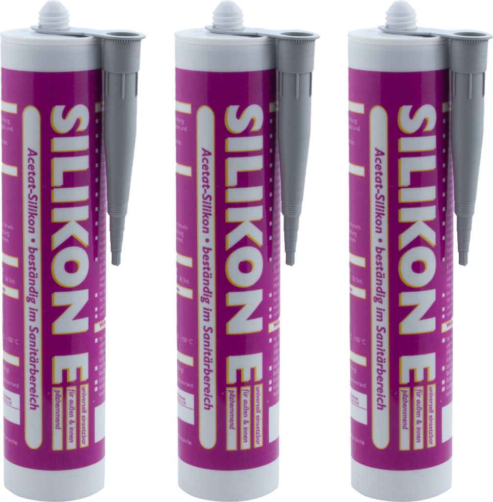 ARLI SET: 3x Silikon 310ml grau Universal Sanitär Bad Produktbild 