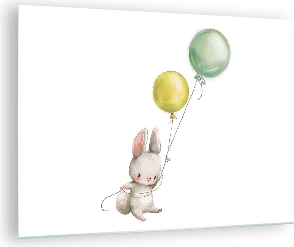 Bilder auf glas - Einteilig - Häschen Luftballons Kinder - 70x50cm - Glasbilder - Wandbilder - Bilder - zum Aufhängen bereit - Wanddekoration aus...