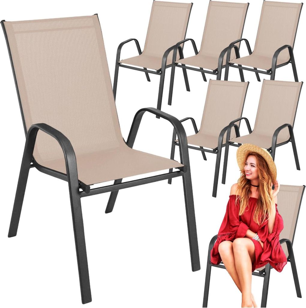 Metall Gartenstühle Set für Terrasse, Balkon, Garten, beige, stabil x6