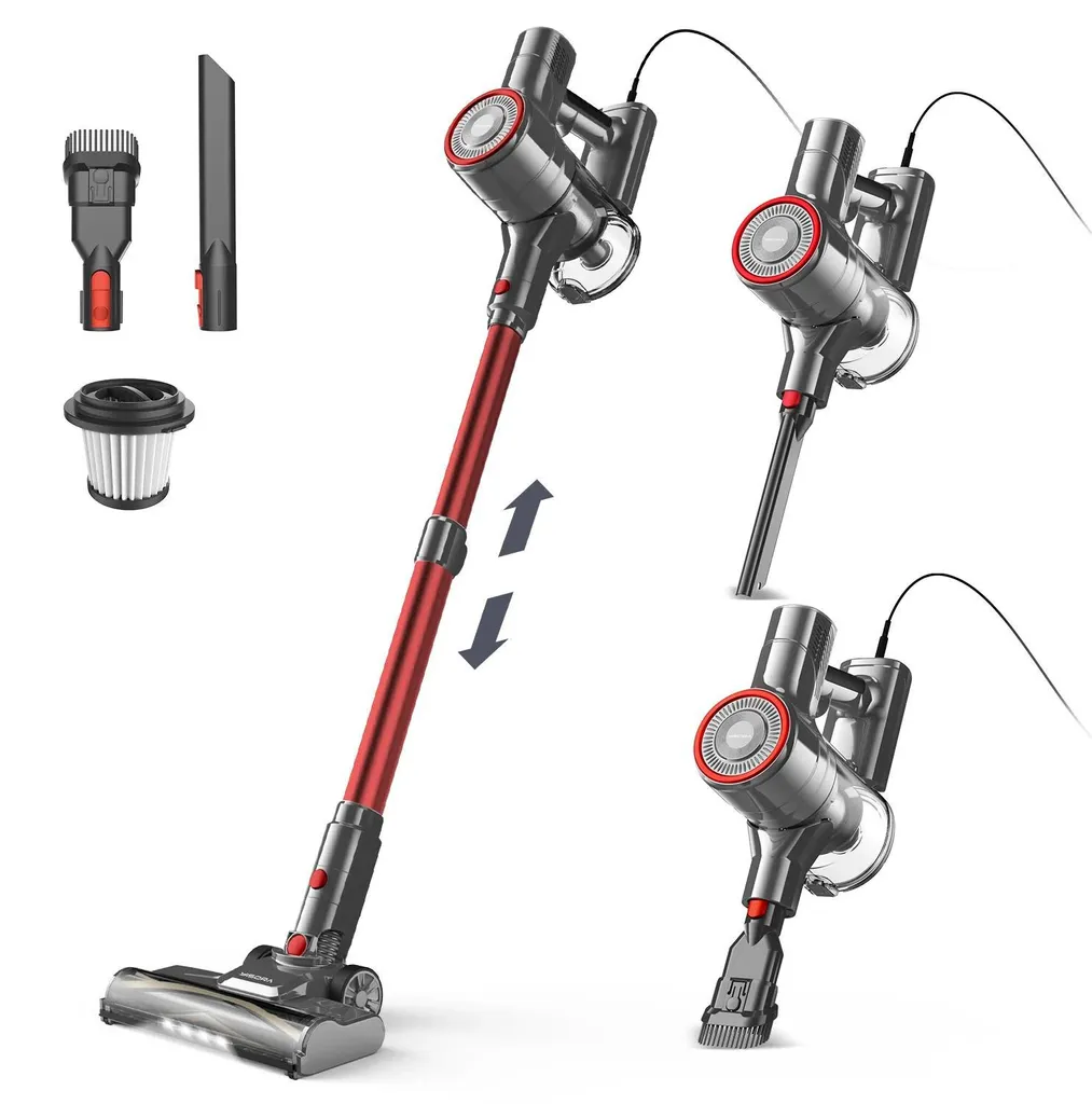 Aspirateur balai rouge I8 puissant 25 kPa avec filtre HEPA haute densité