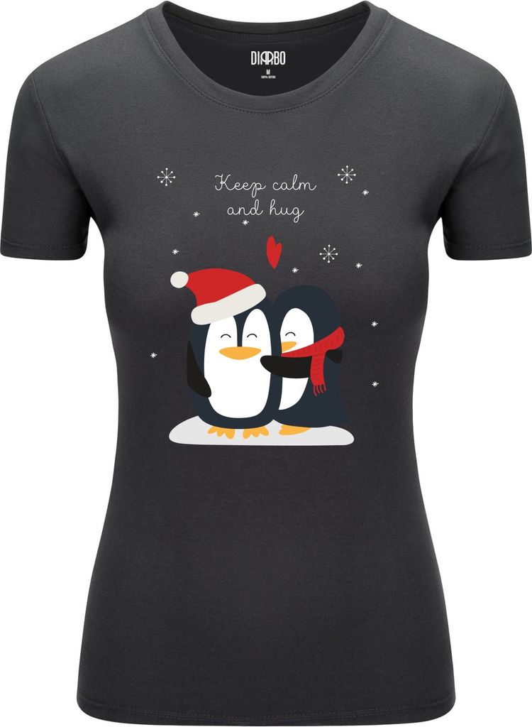 Diarbo Damen Weihnachts-T-Shirt Weihnachtsgeschenk Pinguine Umarmen Dunkelgrau Gr.XXL