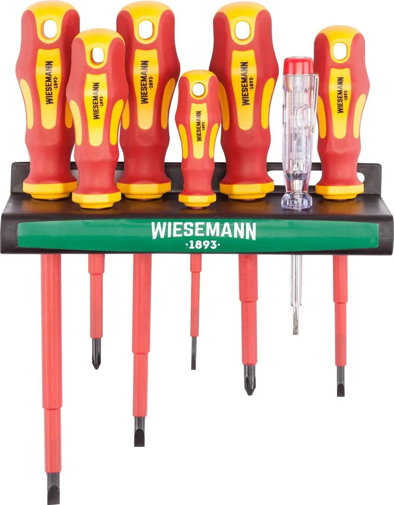Set Cacciaviti VDE Wiesemann 1893: 7 Pezzi Isolati 1000V con Voltmetro