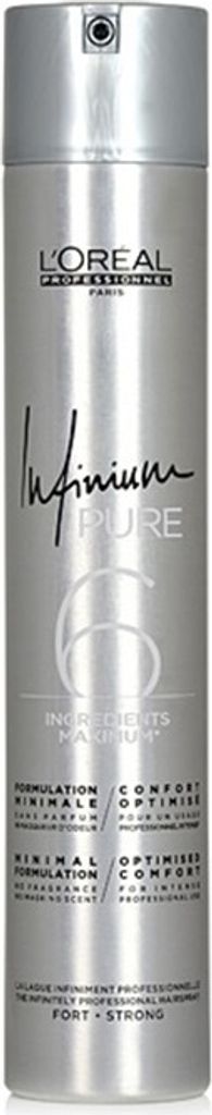 A silver aerosol can of L'Oréal Professionnel hairspray.