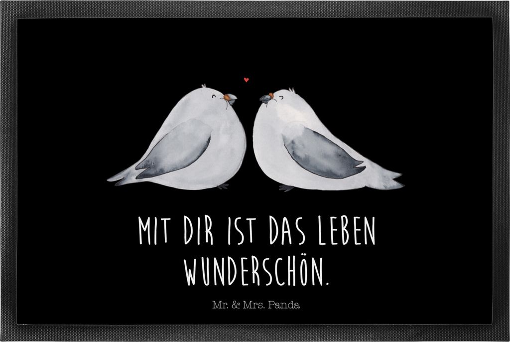 Mr. & Mrs. Panda Fußabtreter Turteltauben Liebe 60 x 90 cm - Schwarz - Geschenk, Paar, Schuhabstreifer, Schmutzmatte, fußmatte, Schmutzfangmatte,...