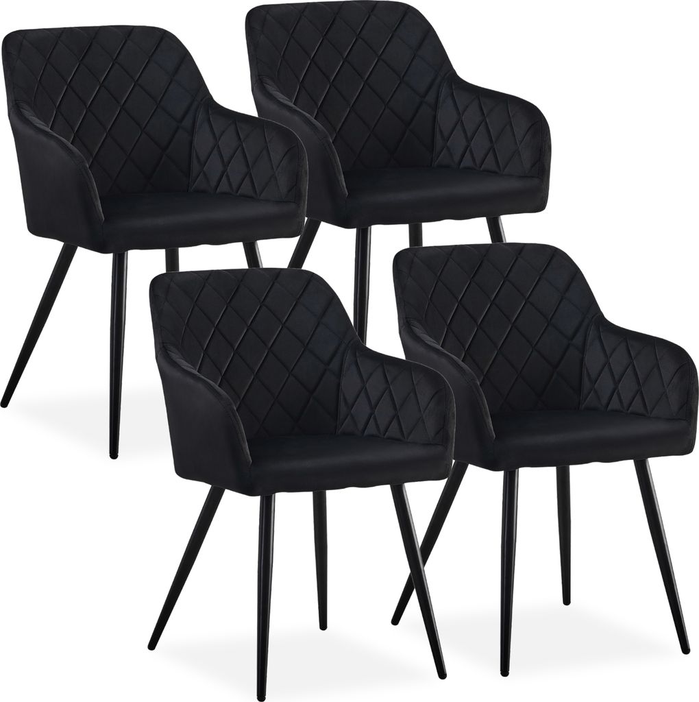 CLIPOP Esszimmerstühle, 4er Set Küchenstühle aus Samt, Polsterstühle mit Rückenlehne, Schwarz