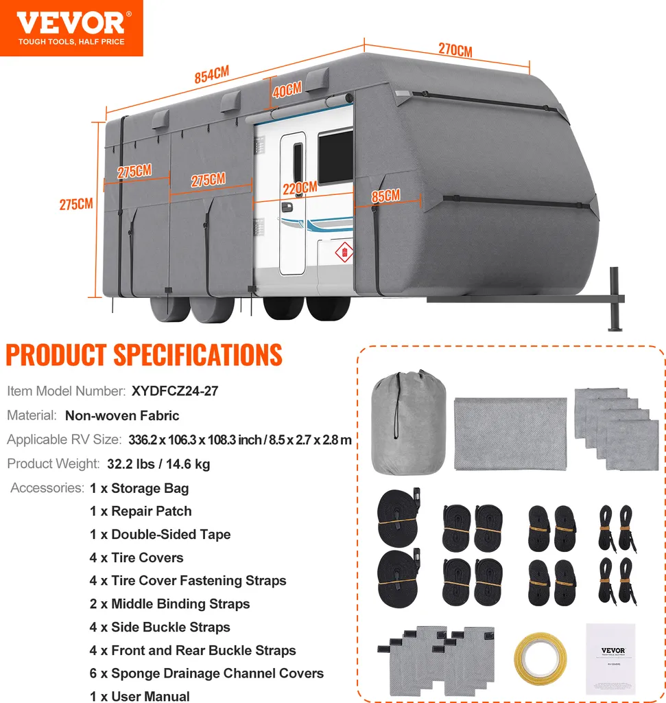 Housse Caravane Anti-Vent et Imperméable VEVOR avec Sangles et Patchs
