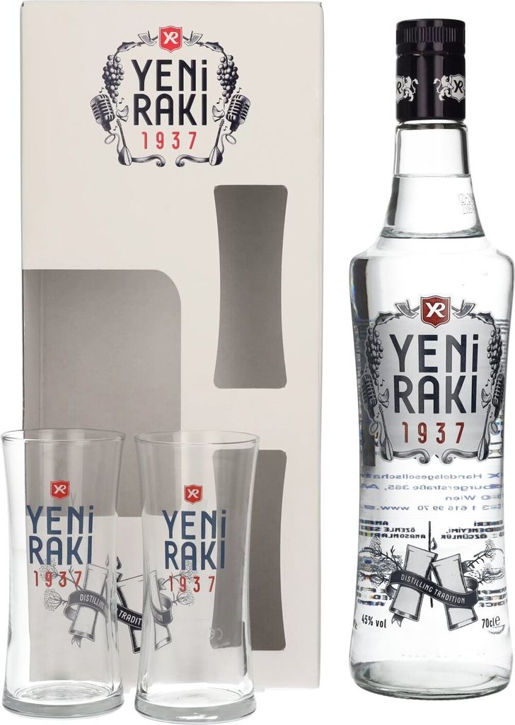 Yeni Raki 45% Vol. 0,7l in Geschenkbox mit 2 Gläsern