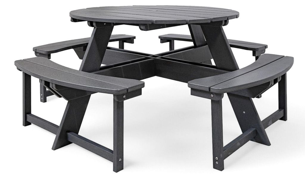 osoltus Picknick Tisch Florida Gartentisch mit 4 Bänken rund 170 cm Grau