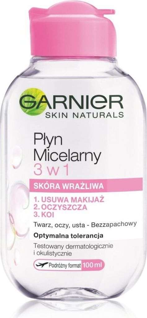 A bottle of Garnier Skin Naturals Micellar Solution 3in1 for sensitive skin.
