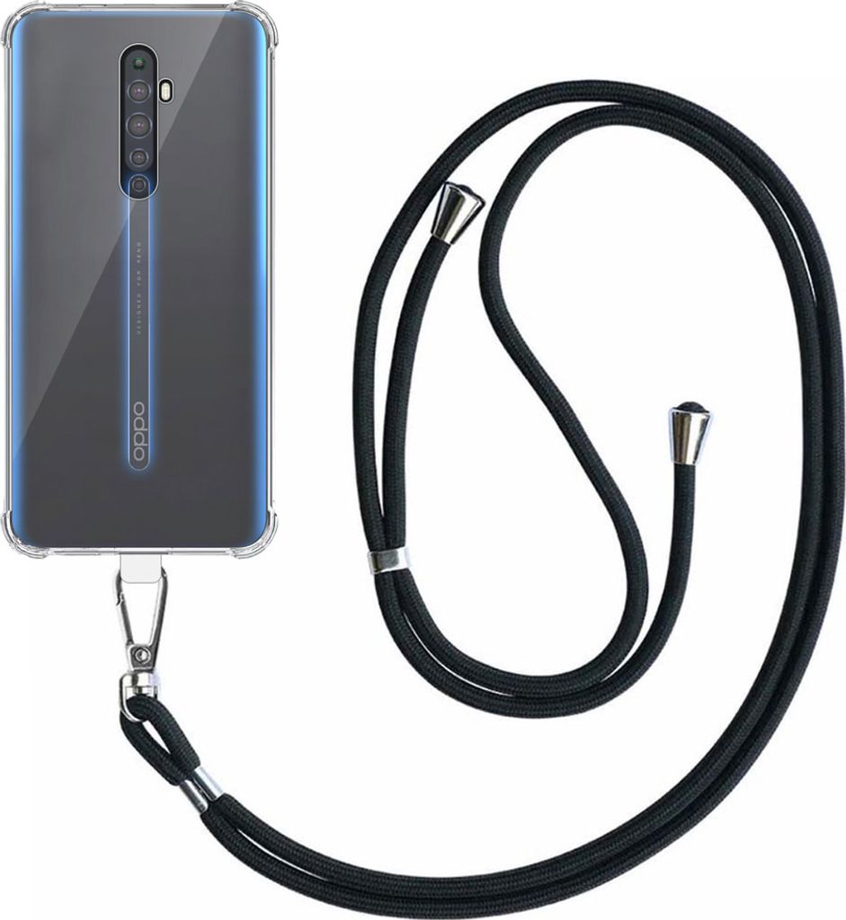 Handytasche passend für Oppo Reno 2F / Reno 2Z Transparent stoßfest mit abnehmbarem Universal-Telefonkabel - Backcover Case Silikon ShockProof mi...