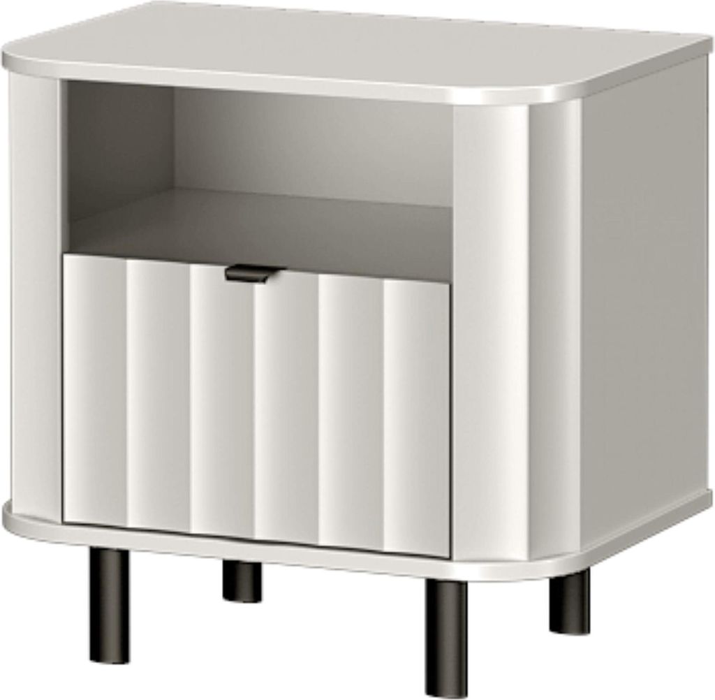 Belmy Nachttisch weiß 59 cm VELANO – modern Nachtkommode 1 Türen Rillenfronten