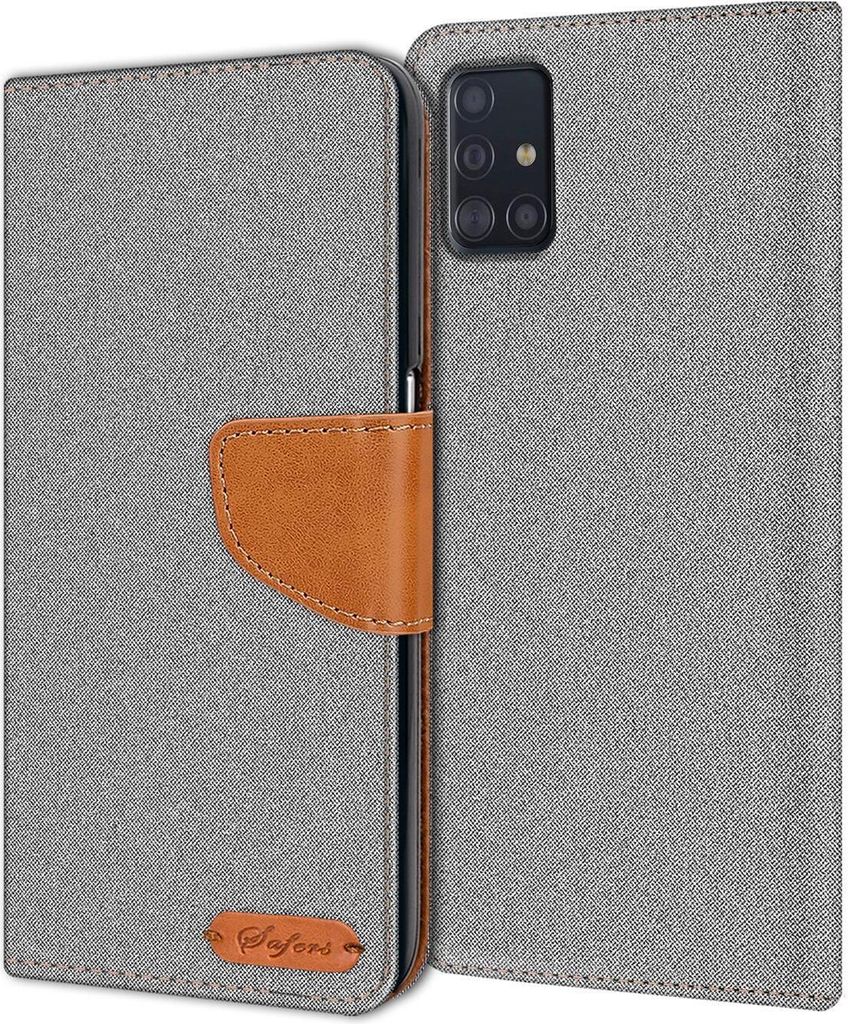 Conie Jeans Style Klapp Tasche für Samsung Galaxy A51 Kartenfach Hülle Rundumschutz in Grau