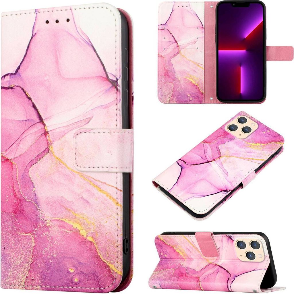 iPhone 11 Pro Max Hülle, Marmor Motiv Kunstleder Tasche Wallet Kartenfächer mit Standfunktion Klapp Schutzhülle für iPhone 11 Pro Max Rosa