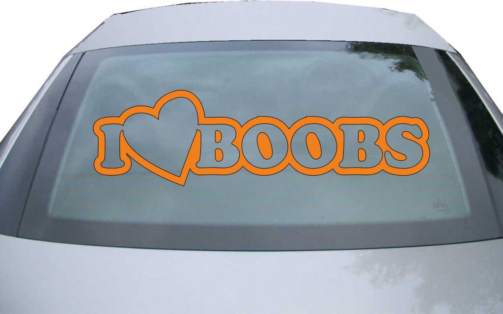 Indigos UG - Aufkleber Heckscheibe & Motorklappe DE2244 - orange - 600x171 mm - I Love Boobs - Auto Scheiben Fenster Heckklappe Tuning Racing JDM -...