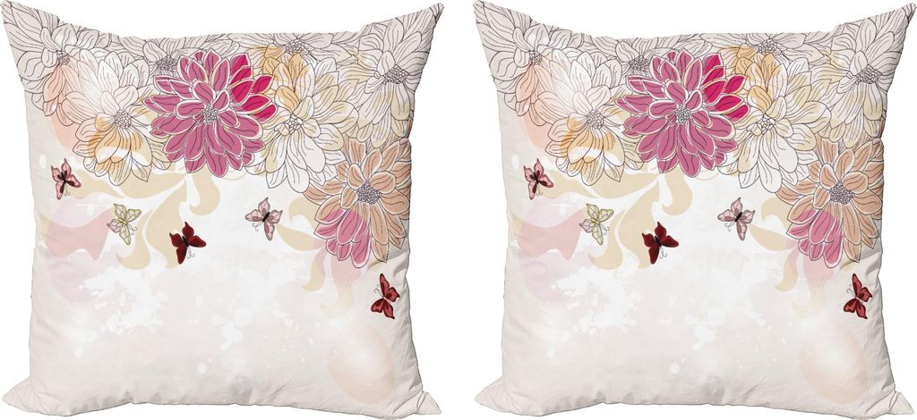 ABAKUHAUS Grunge Kissenbezug Set (2Stück), Hellrosa Blumenblatt Frühlings Vereinigung Mit Blumen Vintage Art Druck, 40 x 40 cm, Pink Cream