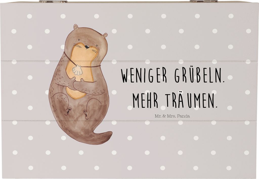 Mr. & Mrs. Panda Holzkiste Otter Muschel 22 x 15 cm - Grau Pastell - Geschenk, fotokiste, Motivation, Medaillon, Seeotter, Träumen, Truhe, Holzbox...