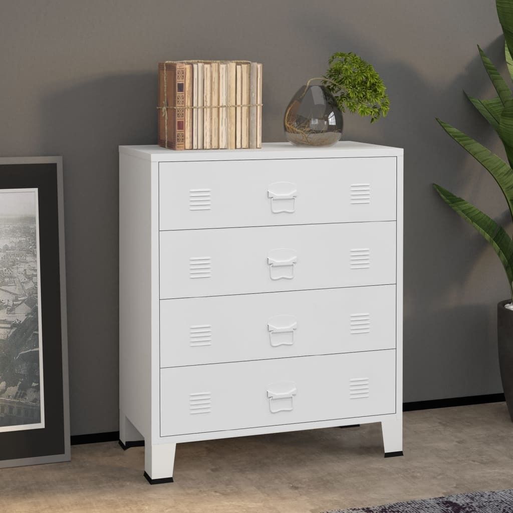 "2026 Promotion" Mehrzweckschrank, Flurschrank Industrial Kommode mit Schubladen Weiß 78x40x93 cm Metall - Kommoden CC20229