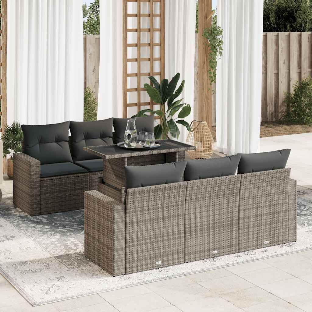 "Rabatt" 7-tlg. Garten-Sofagarnitur - mit sofa - mit Kissen Grau Poly Rattan - Lounge-Dining set CC11972