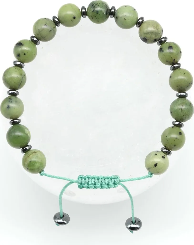 Bracelet en jade du Canada naturel et cordon macramé tressé à la main