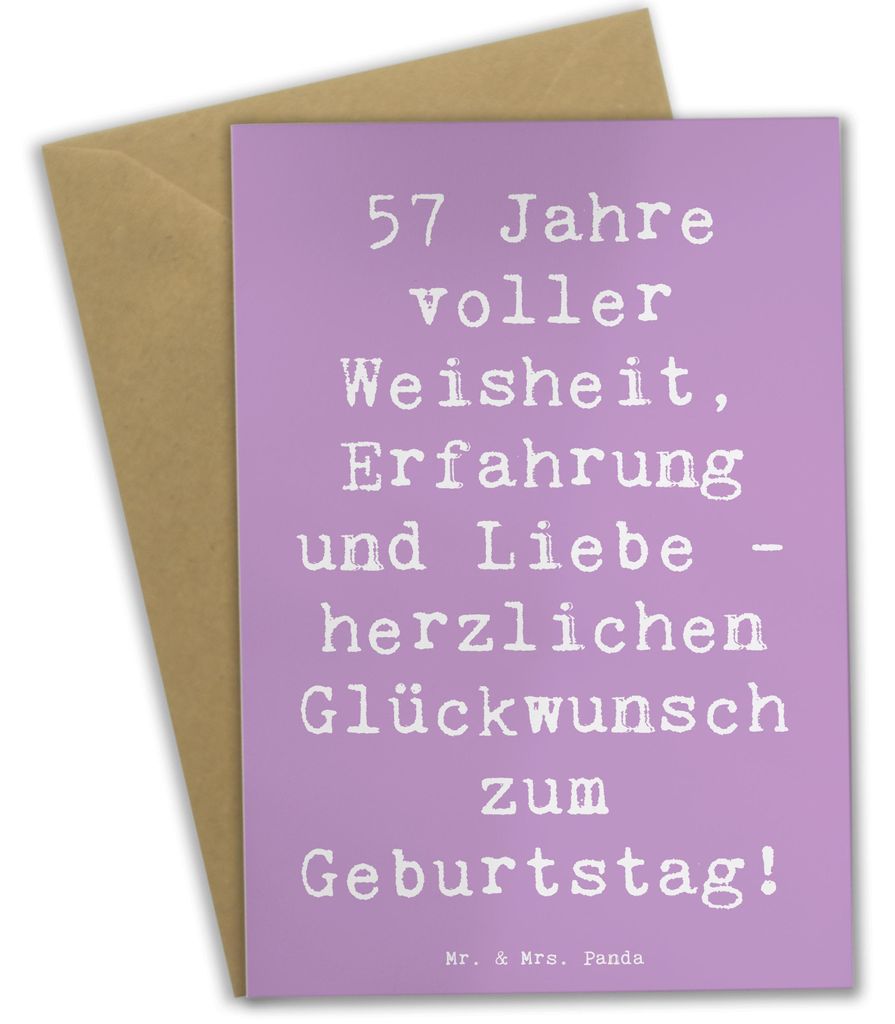 Mr. & Mrs. Panda Grußkarte Spruch 57. Geburtstag - Lavendeltraum - Geschenk, Beileidskarte, osterkarte, besondere Anlässe, Liebe, Alter, Happy Bi...