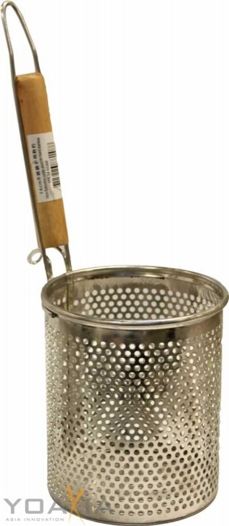 Nudel Skimmer rund Ø 12 cm, Nudelsieb, Eintauchsieb mit flachem Boden, Holzgriff