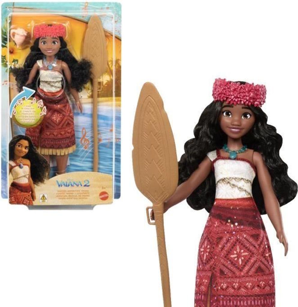 Vaiana Puppe singend Mattel, Disney Prinzessinnen, 5 Artikulationspunkte, mit Blumenkrone und 3 Accessoires, JBT62
