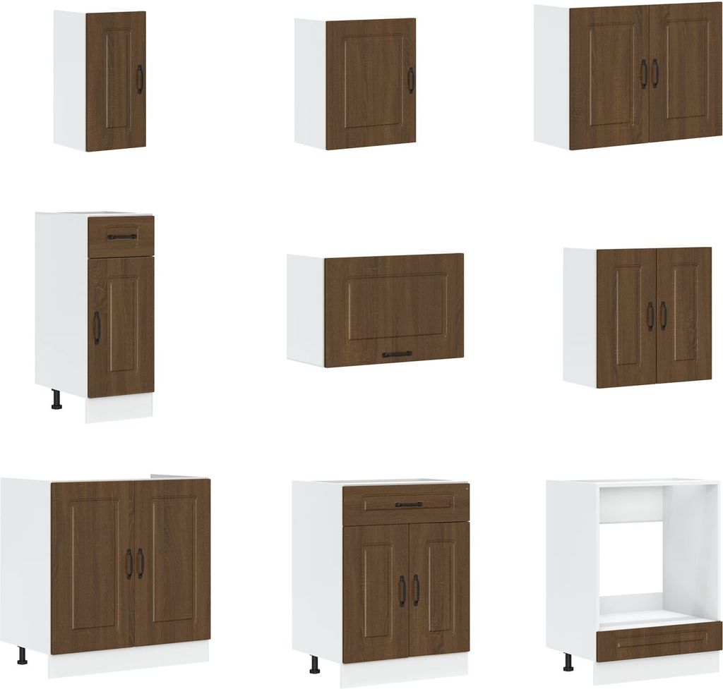 Möbel Küchenschrank "Kalmar" mit Doppelwaschbecken Brauner Eichenholzwerkstoff - Küchenschränke 3315008