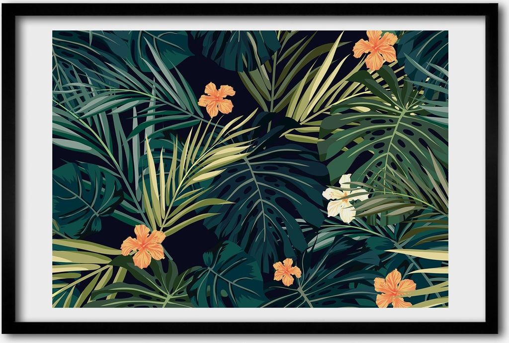 Bild 60x40 MDF-Rahmen, Wandkunst tropische Blätter