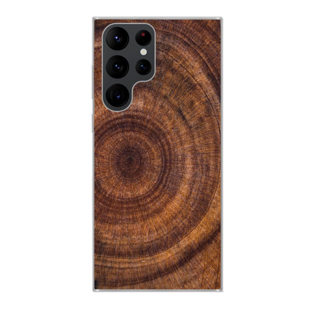 MuchoWow Handyhülle Schutzhülle Hülle für Samsung Galaxy S22 Ultra Kreis - Holz - Ringe Silikon Softcase Handy Hülle - Abbildung