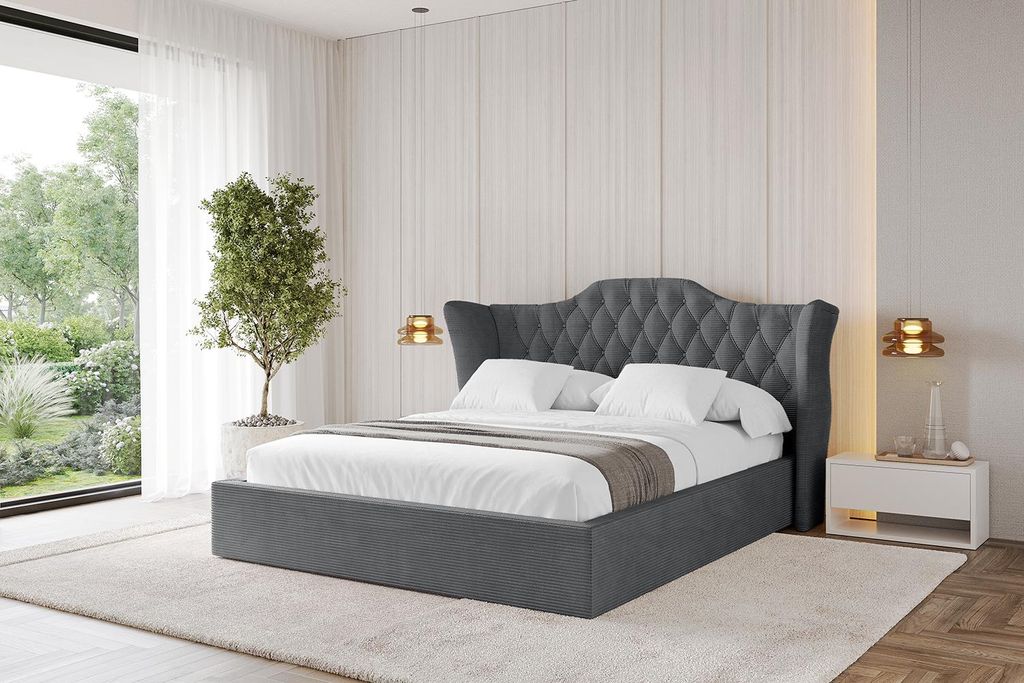 ALTDECOR Polsterbett mit Bettkasten - ZORAN - 140x200 Dunkelgrau - Bett mit Matratze H3/H4, Kopfteil, Boxbett, Doppelbett mit Stauraum