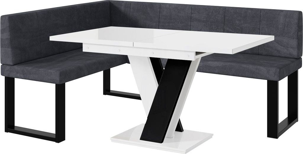 MEBLINI Eckbank für Esszimmer mit ausziehbarem Tisch - Küchenbank - Essecke - Sitzecke Küche - PETER - U-Beine 128x168x87cm Links - Dunkelgrau S...