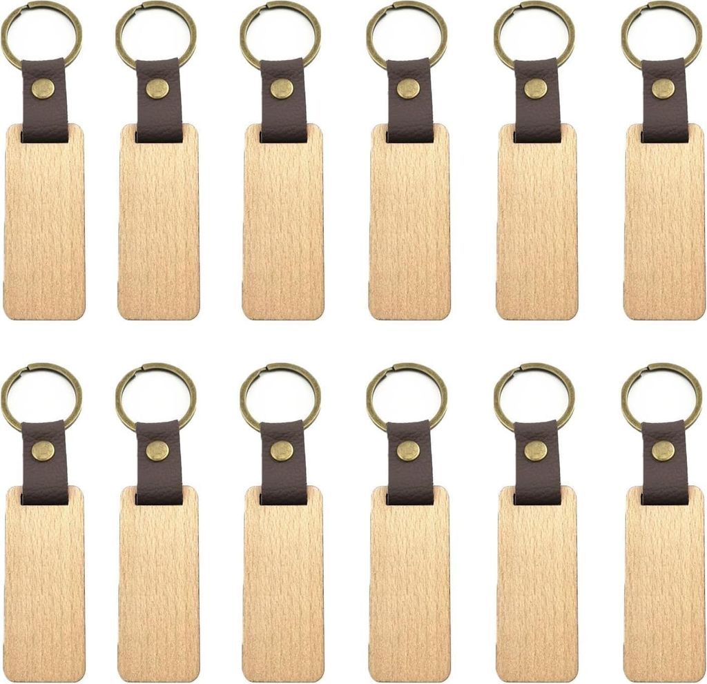 12 Stück Holz Schlüsselanhänger Rohlinge Blanko zum Produktbild 