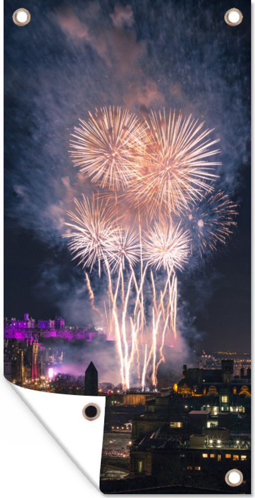 MuchoWow 30x60 cm Outdoor-Poster Gartendeko Sichtschutz Garten Poster für den Garten Feuerwerk - Licht - Edinburgh