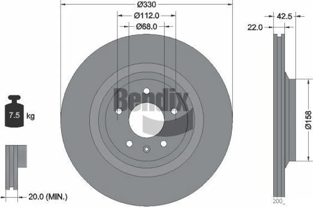 Disque de frein BENDIX BDS2042 OE 4F0615601B pour Audi A6 4F Berline
