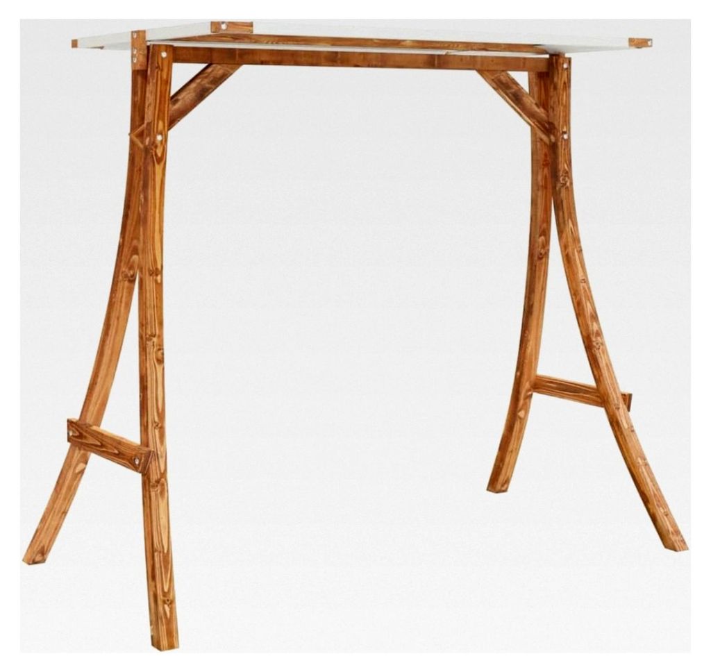 Schaukel mit cremefarbenem Dach aus massivem gebogenem Holz mit Teakholz-Finish