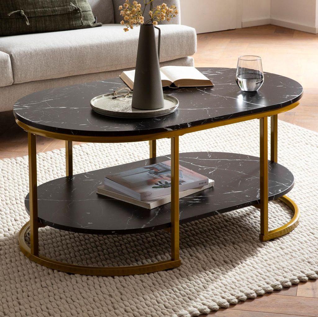 Table basse FineBuy 100 x 60 x 45 cm, aspect marbre noir, Image du produit 